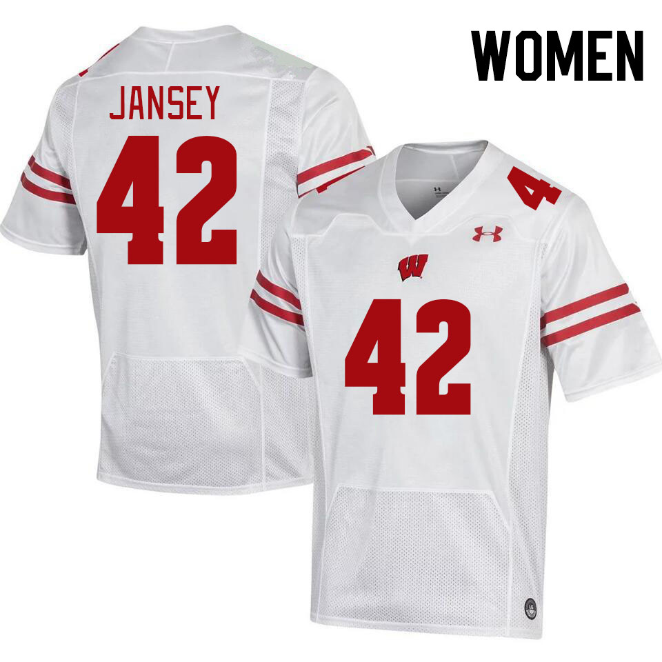 Women #42 Tyler Jansey Wisconsin Badgers College Football Jerseys Stitched-White